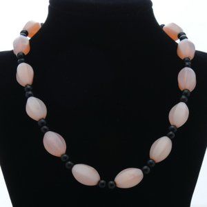 Vintage Pink and Black Bead Glass Necklace - 1930s